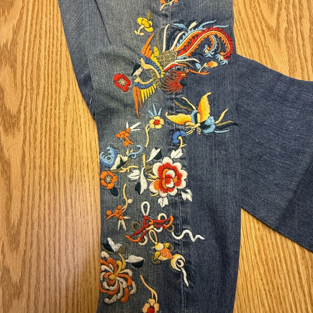 Lucky Brand Blue Denim Flare Jeans with Floral Embroidery - Picture 9 of 15